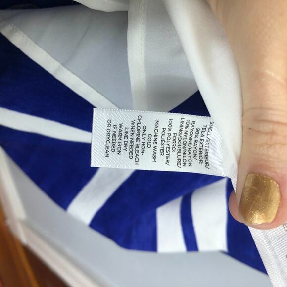 LOFT Stripe Flare A Line Dress Blue Nautical Pleat - Picture 7 of 9